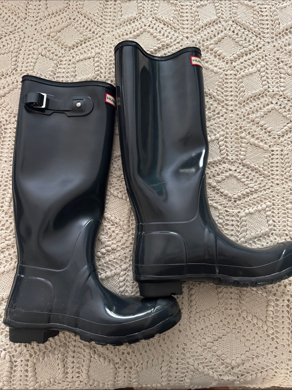 Hunter Boots Tall Gloss Dark Slate Gray Womens 8 Shoes Slip On Rain